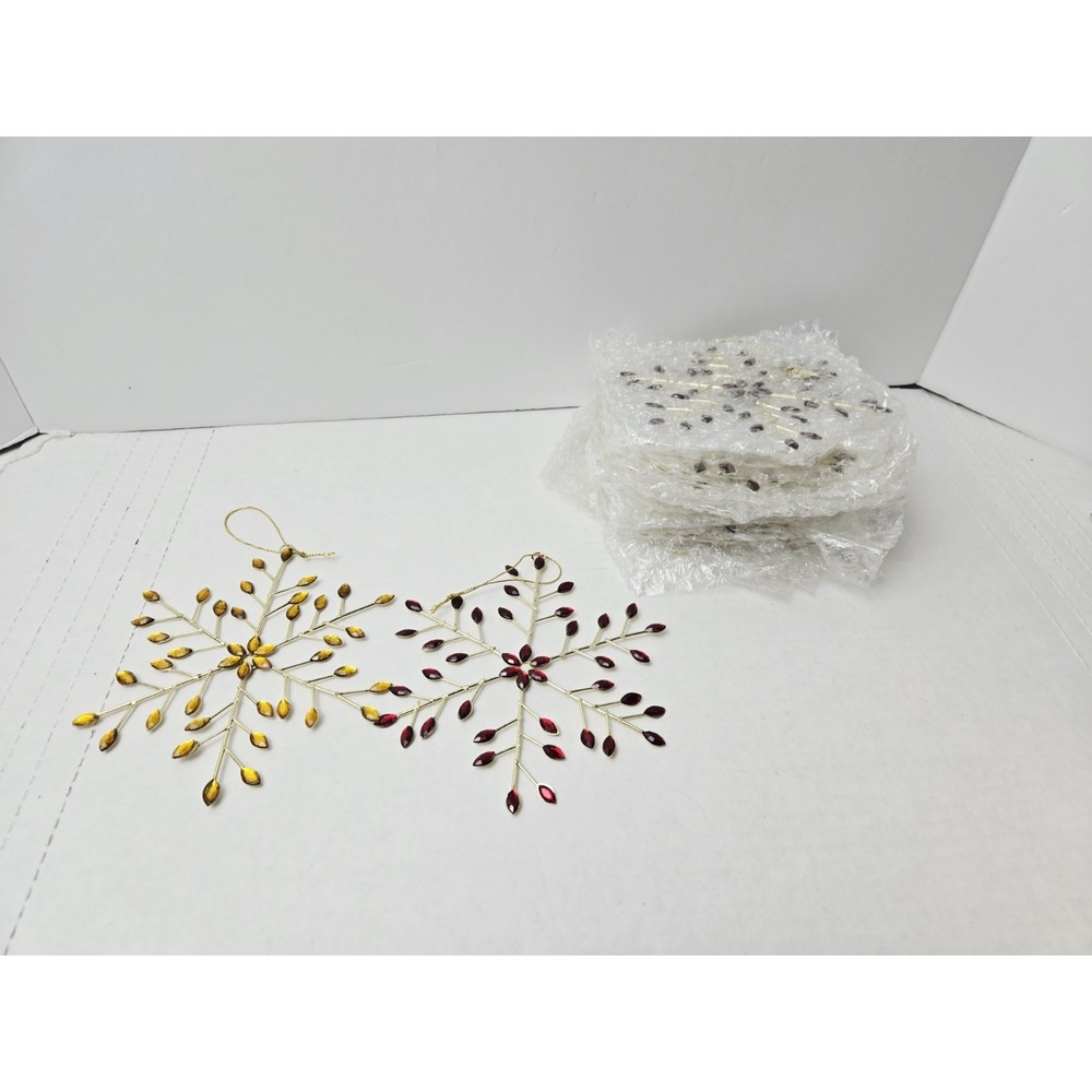Christmas ornament‎ lot Jeweled rhinestone gold tone snowflakes New 5 1/2"